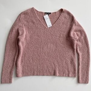 Eileen Fisher Sweater V Neck Organic Cotton Fluff Opal Pink Nwt